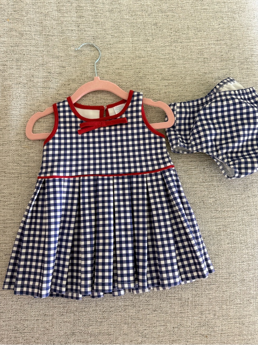 Edge collection Navy Gingham Baby Dress with Red Trim